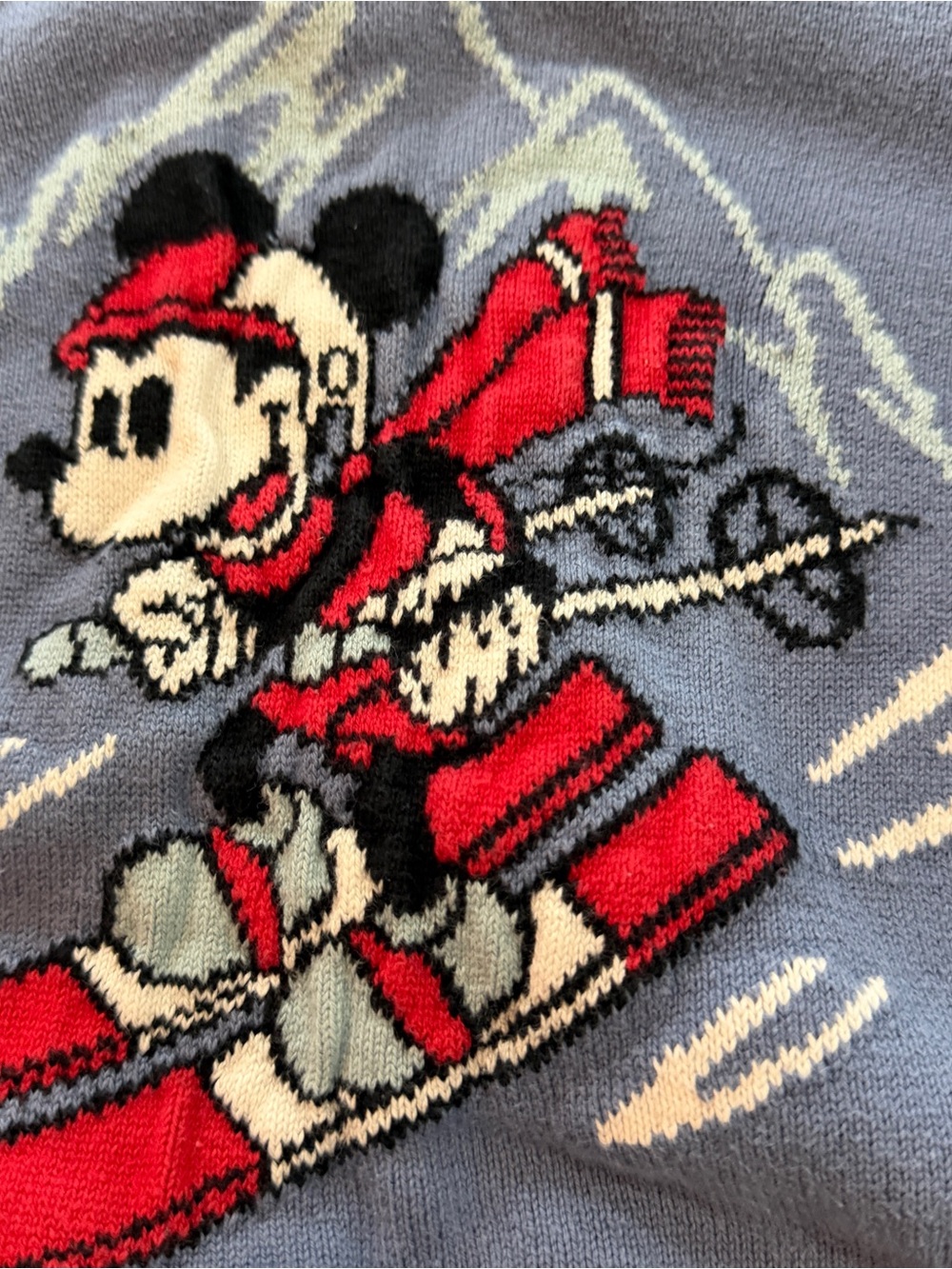 Disney Gap Light Blue Sweater with Red Skiing Mickey Graphic Sz 3 - Picture 2 of 8